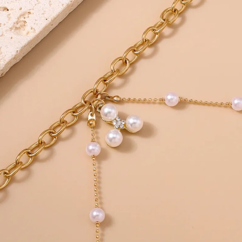 NEW Gold and White Pearl Elegant Waist Chain Belt Layered Belly Chain - Picture 3 of 7